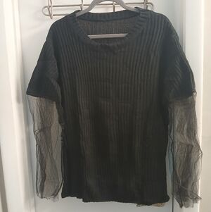 New! SHEIN Women's Black Ribbed Sweater with Sheer Bell Sleeves 3X NWOT